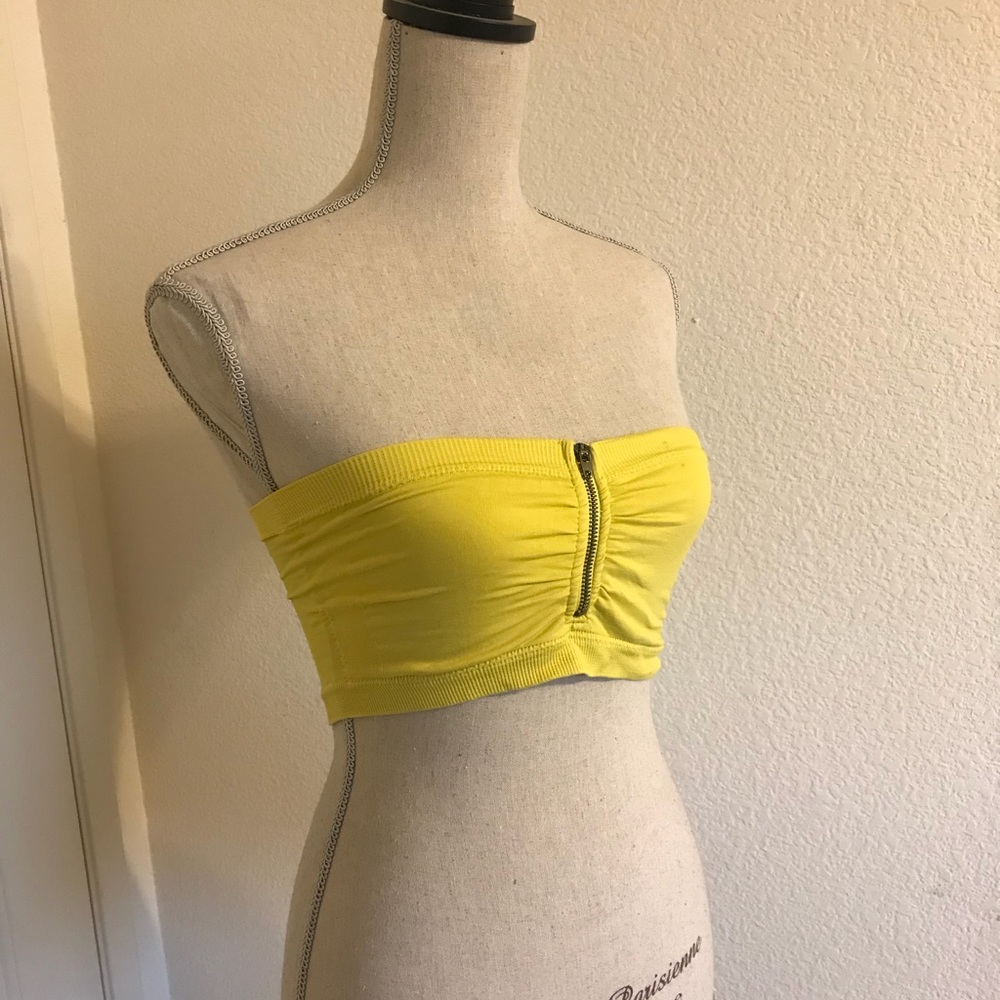 Yellow Zip-Up Bandeau Crop Top
